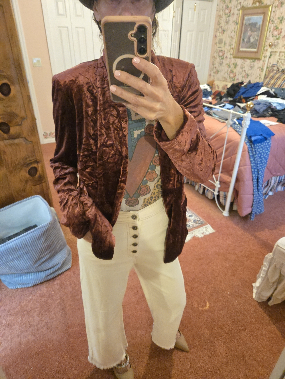 Velvet Open-Front Women's Blazer Jacket - Burgundy